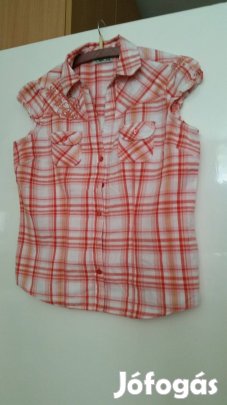 Fehér alapon piros kockás vászon blúz 40-es
