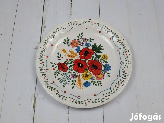 Fehér alapon piros pipacsos fali dísztányér 24cm Gránit