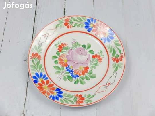 Fehér alapon rózsaszín virágos fali dísztányér 23cm Gránit