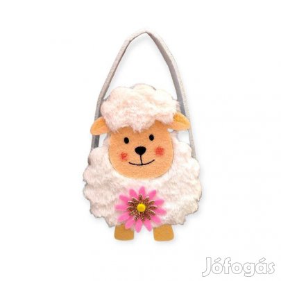 Fehér bárányos filc húsvéti táska fogantyúval 12x7x16 cm