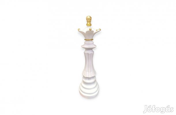 Fehér dekoratív sakkfigura Királynő arany részletekkel 36 cm