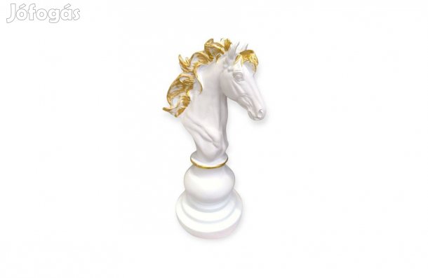 Fehér dekoratív sakkfigura ló arany részletekkel 25,5 cm