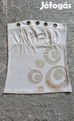 Fehér elején mintás pánt nélküli felső, top