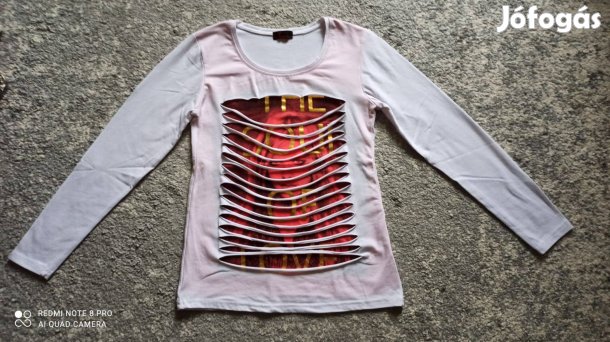 Fehér elől pink mintás szaggatott hosszú ujjú felső