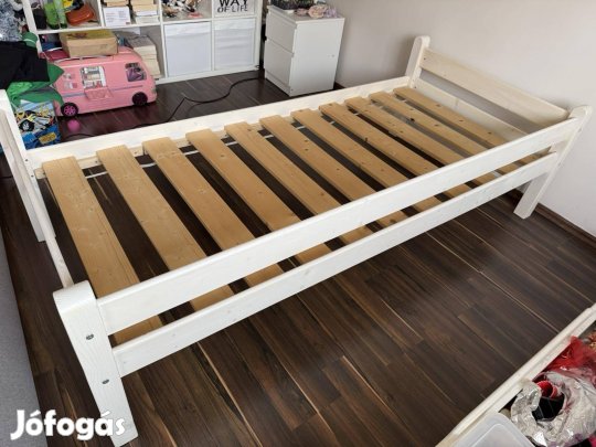 Fehér fa ágy ágyneműtartós 90x180