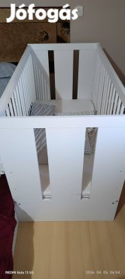 Fehér fa kiságy + ajándék csillagos rácsvédő (60x120)