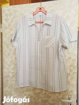 Fehér fekete csíkos cipzáras női blúz nagy méretű 48-50-es