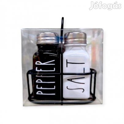 Fehér-fekete üveg só- és borsszóró készlet fém talppal 85 ml