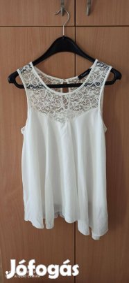 Fehér felül csipke pántos muszlin blúz L-es