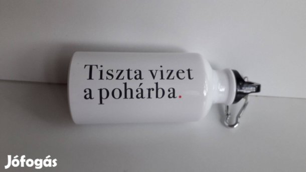 Fehér fém kulacs karabinerrel - 400ml - új_