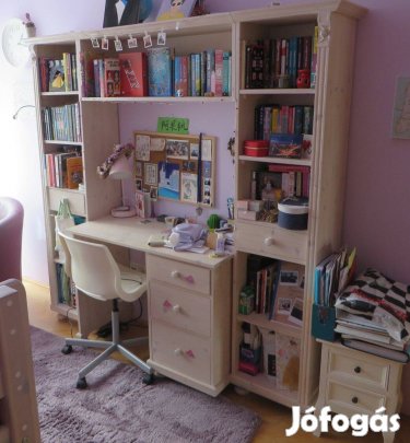 Fehér fenyő íróasztal, könyvespolc, könyvesszekrény