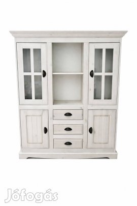 Fehér fenyő tálalószekrény / vitrines komód 140×115×32 cm