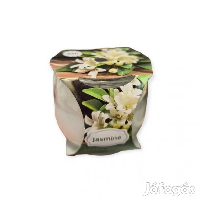 Fehér illatos gyertya jázmin illattal üvegedényben 7x7cm