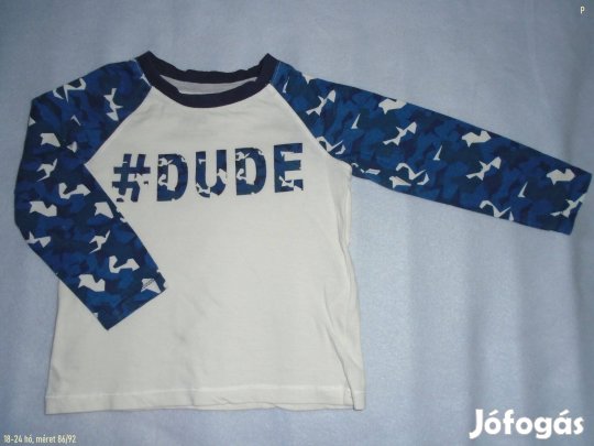 Fehér kék hosszú ujjú felső 18-24 hó (méret 86 / 92)