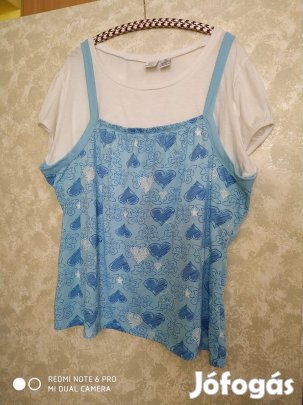 Fehér kék mintás rövid ujjú póló nagy méretű 48-as