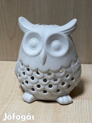 Fehér kerámia bagoly figura, mécsestartó, dísztárgy