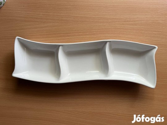Fehér kerámia három részes kínáló tál 10 x 35 cm