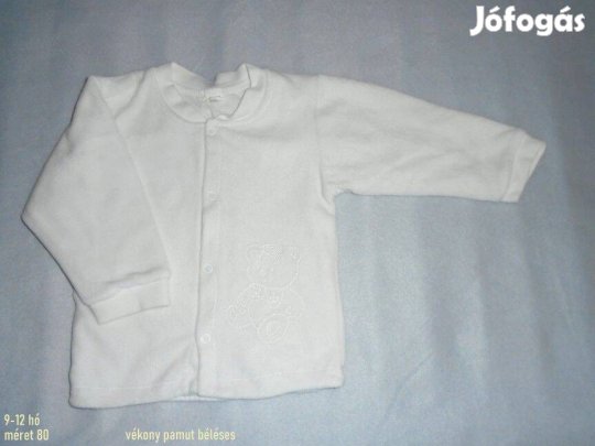 Fehér maci mintás kardigán 9-12 hó (méret 80) pamut béléses