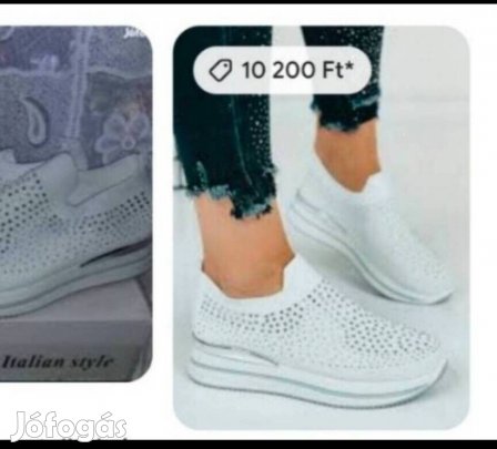 Fehér magastalpú strasszos cipő