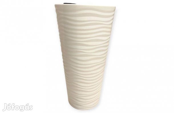 Fehér műanyag kúpos virágcserép dombornyomott csíkokkal 30x57 cm, 51