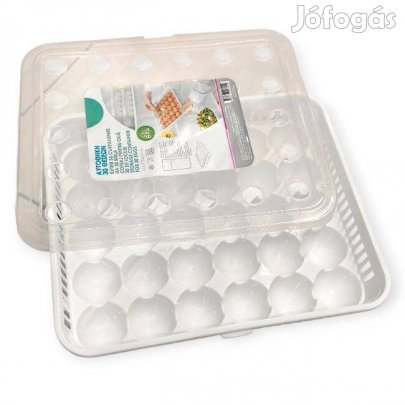 Fehér műanyag tojástartó fedéllel 30 tojás tárolásához 27,5x32x7,7 cm
