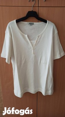Fehér nagy méretű pamut rövid ujjú póló XXL-es