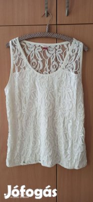 Fehér pamut elől csipkés pántos felső 42-es