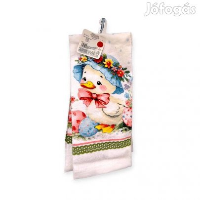 Fehér pamut húsvéti konyharuha sárga kacsa mintával 60x35 cm