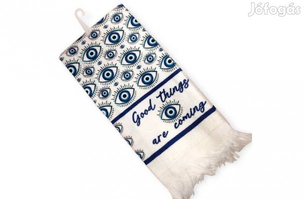 Fehér pamut konyharuha Gonosz szem, felirattal 60x35 cm