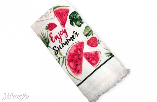 Fehér pamut konyharuha Görögdinnye és trópusi levelek 60x35 cm