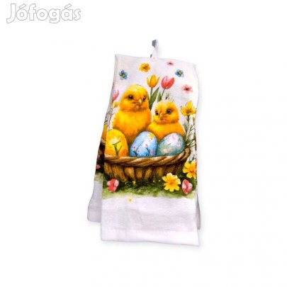 Fehér pamut konyharuha húsvéti csirkekosár mintával 60x35 cm
