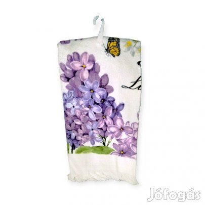 Fehér pamut konyharuha húsvéti lila mintával 60x35 cm