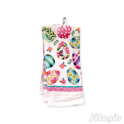 Fehér pamut konyharuha pasztell színű húsvéti tojásokkal 63x38 cm