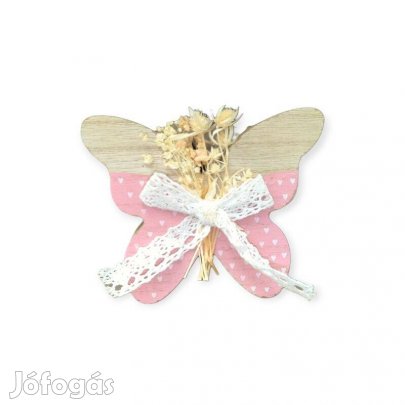 Fehér pillangó húsvéti fa dísz szárított virágokkal 13cm