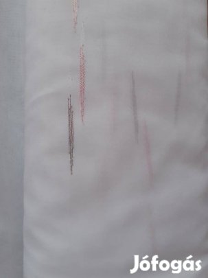 Fehér rózsaszín-szürke csíkos új függöny (4,6m x 290 cm)
