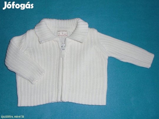 Fehér színű cipzáras kardigán újszülöttre (méret 56) pulóver