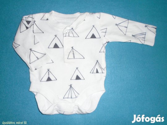 Fehér színű és mintás hosszú ujjú body újszülöttre (méret 50)