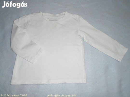 Fehér színű hosszú ujjú felső 9-12 hó (méret 74 / 80)