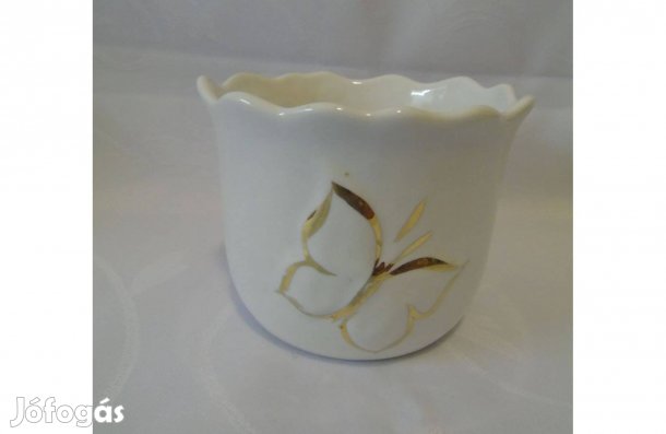 Fehér színű porcelán kínáló arany pillangókkal dísztárgy kaspó