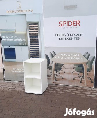 Fehér színű szekrény, polcos, keskeny, nyitott - használt irodabútor