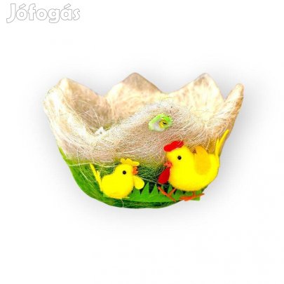 Fehér-zöld műfű húsvéti kosár 20x10cm