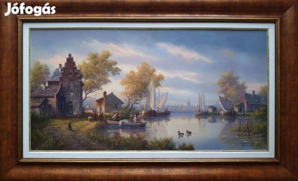 Fehérvári Zoltán: Halászfalu - olajfestmény
