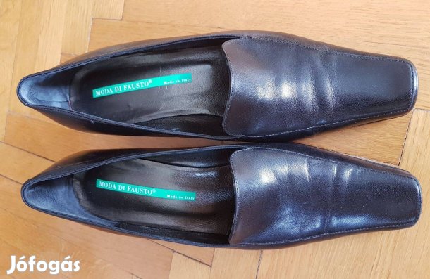 Fekete 38-as női bőr cipő magassarkú Moda di Fausto olasz