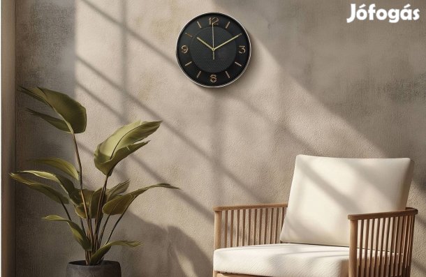 Fekete - Arany Analóg Falióra - 25 cm - műanyag, üveg - 1 x AA