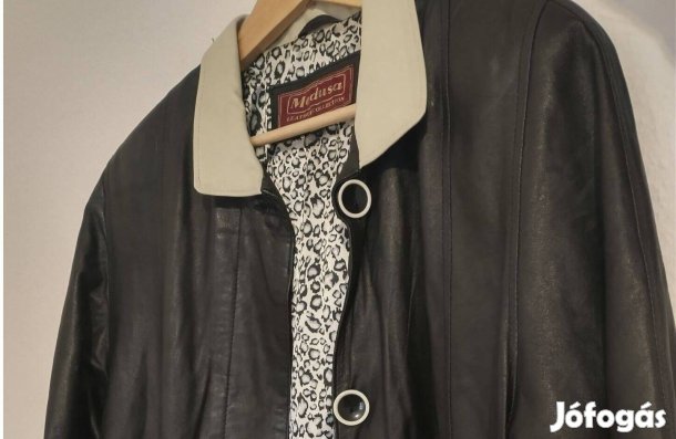 Fekete - fehér valódi bőr kabát