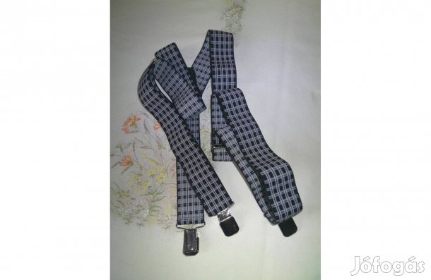 Fekete- fehér kockás férfi gumis nadrágtartó