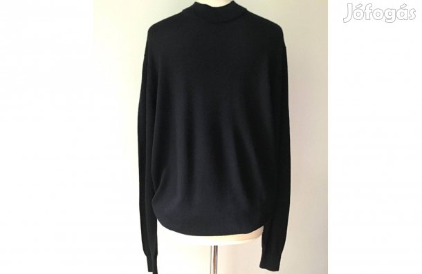 Fekete, merino gyapjú, elegáns, férfi pulóver L-es