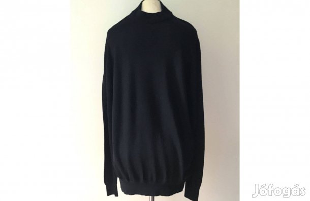 Fekete, merino gyapjú, elegáns, férfi pulóver L-es (Dressmann)