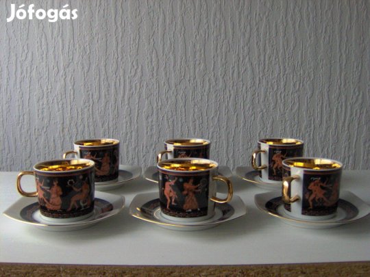 Fekete alapon görög mintás 24 karátos arannyal futtatott kávéskészlet