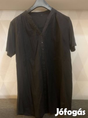 Fekete állónyakú ing, tunika pamut ujjal XL **